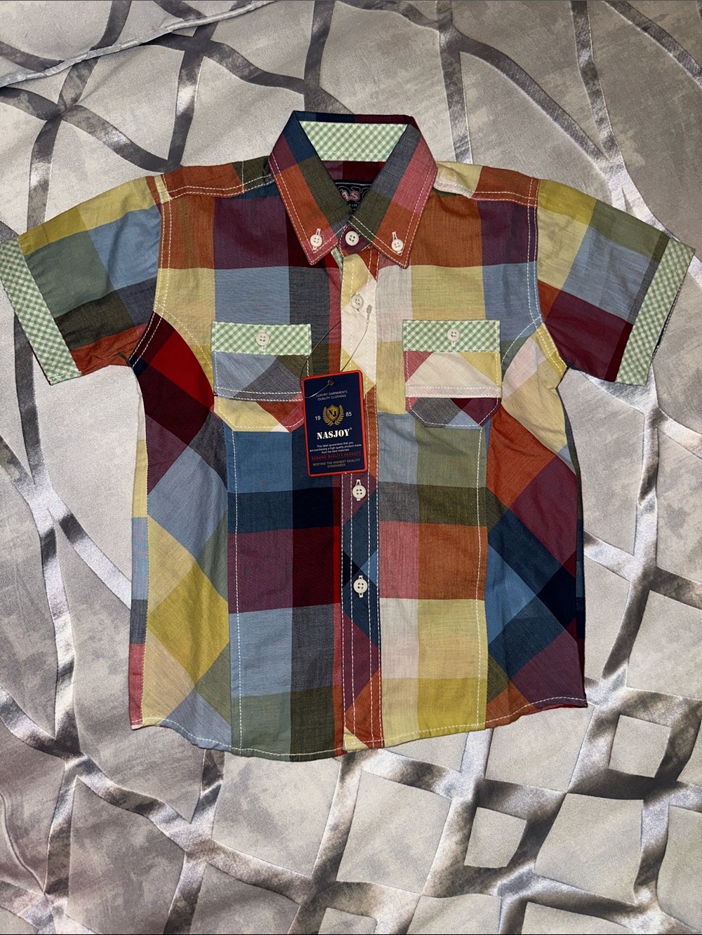 Boys' Multicolor Plaid Short-Sleeve Button Shirt